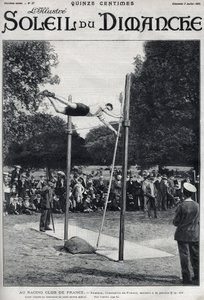 Racingklubb i Frankrike. Sheldon, mester i Frankrike, hopper 2, 95 m for å hoppe a la Perche. Gravering i “” Le sun-du-dimanche””, 2. juli av Unknown artist