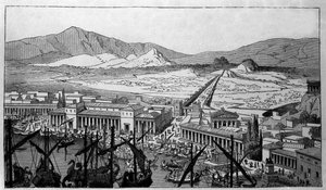 Rekonstituering av havnen i Piree i Hellas som i den antikke perioden. av Unknown artist