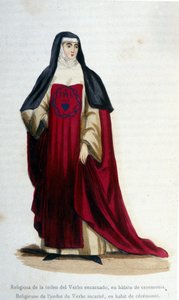 Religiøse av ordenen til verbet inkarnere i seremoniell kjole. Gravering fra et album på religiøse ordre, Paris av Unknown artist