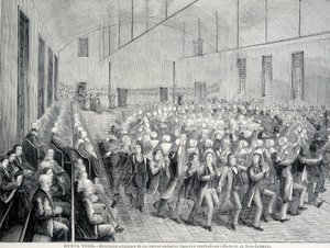 Religiøs prosesjon av Shakers i New York. 1800-tallsillustrasjon. av Unknown artist