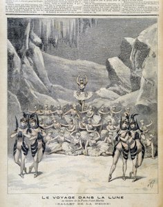Representasjon ved Theatre of the Porte Saint Martin av "" Journey in the Moon"" - i "" Le Petite Journal"" fra 09/04/1892 av Unknown artist