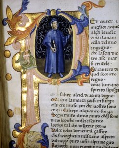 Representasjon i et brev av poeten Dante Alighieri (1265 - 1321), miniatyr 1300-tallet. av Unknown artist
