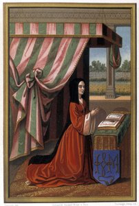 Representasjon av Anne de France kjent som Anne de Beaujeu (1461-1522) i bønn. Hun er datter av Louis XI og Charlotte de Savoie. Kromolitografi etter belysning. av Unknown artist