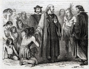 Representasjon av Bartolome de las Casas (1484-1566) dominikansk prest, misjonær med indianerne» (Portrett av Bartolome de las casas, dominikansk munk og beskytter av indianerne - gravering av 1860 av Unknown artist