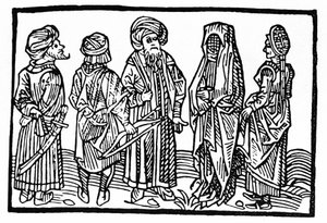 Representasjon av saracenere, Xylografi fra 1400-tallet. av Unknown artist