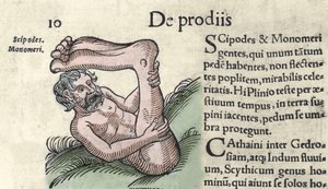 Representasjon av et Sciapod-monster Gravering fra "The Book of Prodigiorum ac ostentorum Chronicon Basileae" av Wolfhart (Conrad Lycosthene) 1557 av Unknown artist