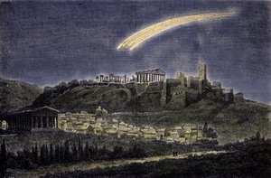 Representasjon av en komet over byen Athen i 1878. av Unknown artist