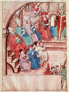 Representasjon av konsilet i Konstanz mellom 1414 og 1418, på toppen av pave Martin V (Utsikt over konsilet i Konstanz, ca 1417) Miniatyr hentet fra "Krøniker av konsilet i Konstanz" av Ulrich Richental (1360-1437) 1438 ca. Praha, Nati av Unknown artist