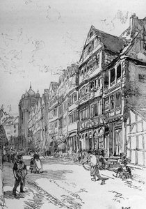 Representasjon av den jødiske gaten i Frankfurt, fødestedet til Rothschild-familien. Gravering i ""The Illustrous World"" av Unknown artist