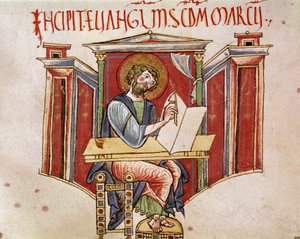 Representasjon av evangelisten Saint Mark Miniature fra et manuskript av benediktinermunkene "Liber evangeliarum"" 11. eller 12. århundre Biblioteca Vallicelliana Roma av Unknown artist