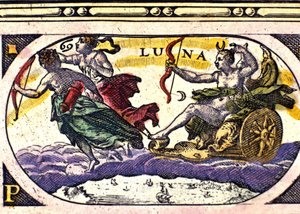 Representasjon av månen. 1600-talls gravering. av Unknown artist