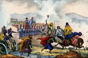 Retirement of the Arabs in front of the square formed by the French army of Africa in Constantine in 1837. In “” Storia d