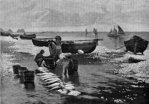 Return of the fishermen on the strike at Belle Isle (Belle-Isle) in Brittany. Engraving in “” Le Journal de la jeunesse”” av Unknown artist