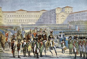 Gjennomgang av den italienske hæren vedtatt i Milano av general Murat (1800) - litografi av Unknown artist