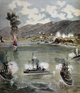 Revolusjon i Chile: angrepet på Valparaiso i 1891. Illustrasjon hentet fra "" Supplement illustrerer du Pepetit journal""" 1891. Paris, B.N. av Unknown artist