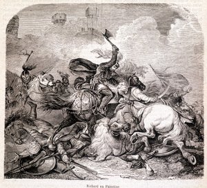 Richard i Palestina. Illustrasjon i "" History of Popes, Kings, Queens, Emperors, through the Centuries"" av Maurice Lachatre 1857 av Unknown artist