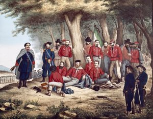 Risorgimento: "den italienske patrioten Giuseppe Garibaldi (1807-1882) sår i Aspromonte, den 29/08/1862 blir fraktet av soldater" (maleri) av Unknown artist