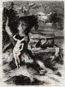 Roland delivre Olympe - gravering av 1851 fra "" Roland furieux"" (Orlando furioso) (1500-tallet) av Ludovico Ariosto, kjent som Ariosto - Edition oversatt fra italiensk av greven av Tressan og utgitt av Gustave Harvard 1851 av Unknown artist