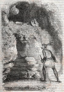 Roland finner figurene til Medor (Medoro) og Angelique (Angelica) - gravering av 1851 fra "" Furious Roland"" (Orlando furioso) (1500-tallet) av Ludovico Ariosto, kjent som Ariosta - utgave oversatt fra italiensk av greven av Tressan og publis av Unknown artist