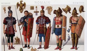 Romerske gladiatorkostymer og krigere. 1800-talls kromolitografi. av Unknown artist