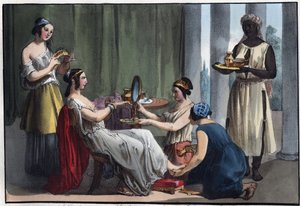 Roman lady at her toilet - engraving from “” Usi e Costumi di Tutti i i Popoli dell