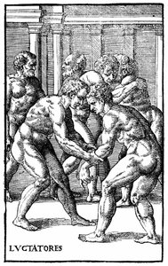 Romerske brytere - i "Hieronymi Mercurialis de Arte Gymnastica", Venezia-utgaven av Unknown artist