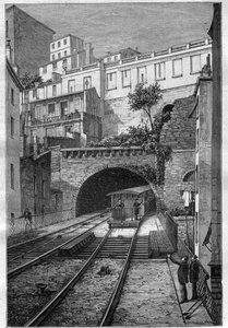 Jernbanerute fra Lyon til Fourviere - gravering i "Journal des voyages"" 1884 av Unknown artist