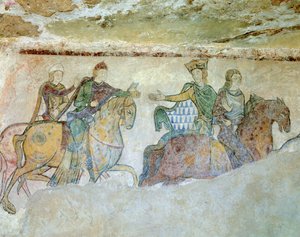 Royal Cortege (eller noen ganger tolket som "" kongelig jage") sammensatt av kong Henry (Henry II) i hodet på kortegen (fraværende på denne detaljen), bak ham hans kone Alienor d