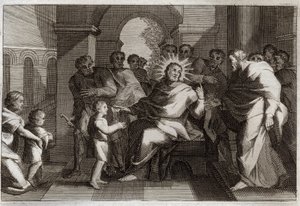 Royaumont Bibelen, Det nye testamente: Barnemodell av ydmykhet. Jesus Kristus foreslår sine disipler et barn som et forbilde for den ydmyke kristne. Illustrasjon fra 1811. av Unknown artist