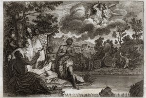 Royaumont Bibelen, Det nye testamente: Eunuk døper. Saint Philip Deacon kunngjør tro til en evnukk av dronningen av Etiopia og døper ham. Illustrasjon fra 1811. av Unknown artist