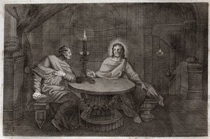 Royaumont Bibelen, Det nye testamente: Nikodema kommer for å finne Jesus Kristus om natten. Illustrasjon fra 1811. av Unknown artist