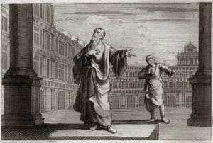 Royaumont Bible, New Testament: Parable of the Pharisee and Publican, who went to pray at the Temple. Illustration from 1811. av Unknown artist