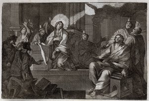Royaumont-bibelen, Det nye testamente: Pentecoot. Den Hellige Ånd kommer ned over Jomfru Maria og apoterne. Illustrasjon fra 1811. av Unknown artist