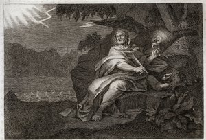 Royaumont Bible, New Testament: The evangelist Saint John with the eagle. Illustration from 1811. av Unknown artist
