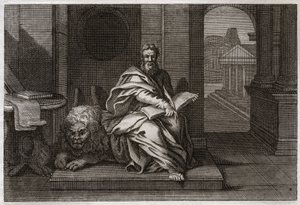 Royaumont Bible, New Testament: The evangelist Saint Mark with the lion. Illustration from 1811. av Unknown artist