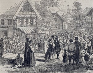 Russland (1800-tallet). Fest i en landsby. 1879 (gravering) av Unknown artist