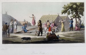 Russisk dans og lek. I "" Den gamle og moderne drakten"" 1819-1820, av Ferrario. av Unknown artist