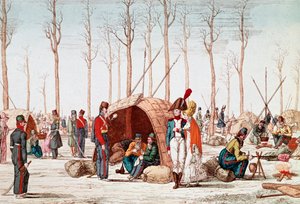 Russiske soldater bivuakk på Champs-Elysees, Paris, Frankrike, 31. mars 1814 (gravering) av Unknown artist