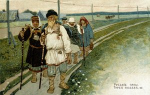 Russiske reisende til fots på 1800-tallet. av Unknown artist
