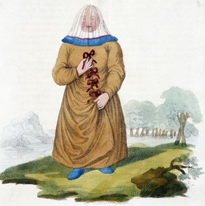 Russisk kvinne av en Ostiak-stamme i tradisjonell drakt (Khanty eller Khante: Paleosibiriske jegere, etablert i skogsområdet i den midtre Ob-dalen). av Unknown artist