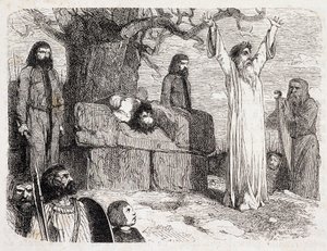 Menneskeoffer av druider - i "Ancient and Modern Brittany"" av Pitre-Chevalier (Pitre Chevalier), redigert av W. Coquebert av Unknown artist