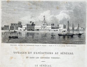Saint-Louis, hovedstaden til franske etablissementer i Senegal - i "" Voyage et voyages au Sénégal"" i Tour du Monde, 2. trim. 1861 av Unknown artist