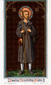 Den hellige Benedikt av Nursia (født i Murcia (Murcia) i Umbria rundt 480 - 527) som pilegrim. Kromolitografi fra 1885. av Unknown artist