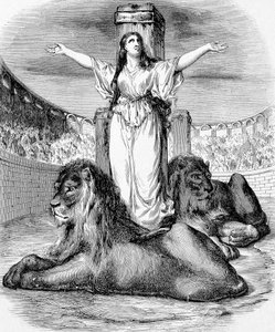Saint Blandine, ung kristen slave, martyrdøden i løveringen i Lyon i 177, gravering av Unknown artist