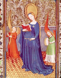 Saint Cecile omgitt av to englemusikere Miniatyr hentet fra "The Hours of Edward I (Duarte) of Portugal (1391-1438)" Lisboa fra 1400-tallet, Torre do Tombo av Unknown artist