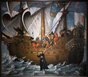 Saint Francois Xavier (1506-1552), mirakel som er fullført i Japan rundt 1549 - Anonymt maleri, olje på lerret, midten av 1600-tallet (Anonymt maleri fra midten av 1600-tallet, som viser et mirakel som skulle ha blitt utført av St Francisco Xavi av Unknown artist