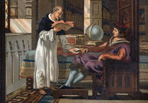 Saint Louis (1214-1270), King of France, and his councillor Saint Vincent de Beauvais (v.1190-1264), after “La Ciencia y sus Hombres par Louis Figuier”. Barcelona 1881 av Unknown artist