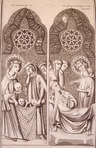 Saint Louis plukker opp bein og gir spedalske mat av Unknown artist