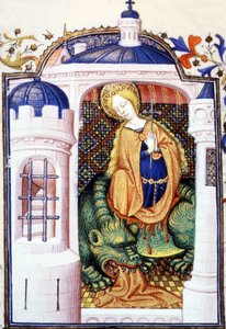 Saint Martha og monsteret Tarasque. 1400-talls manuskript. av Unknown artist