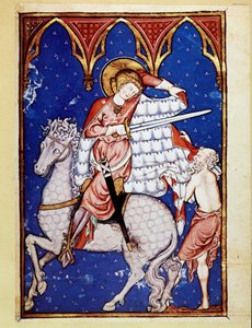 Saint Martin deler frakken sin med en fattig mann - etter lyset fra 1200-tallet av Unknown artist